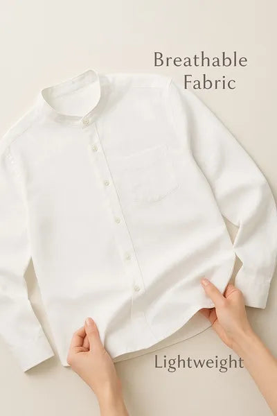 Men's Mandarin Collar Premium Line White Cotton Linen Shirt Half Sleeves (Pack Of 4)