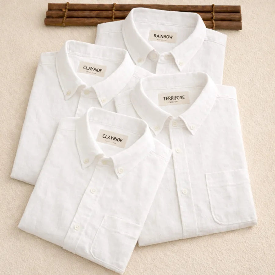 Men's Premium Line White Cotton Linen Shirt (Pack Of 4)