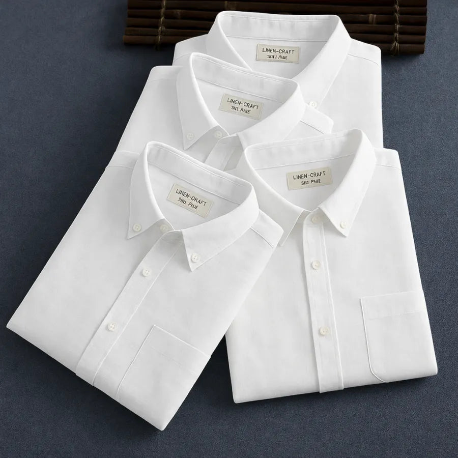Men's Premium Line White Cotton Linen Shirt (Pack Of 4)