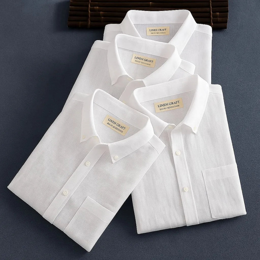 Men's Premium Line White Cotton Linen Shirt (Pack Of 4)