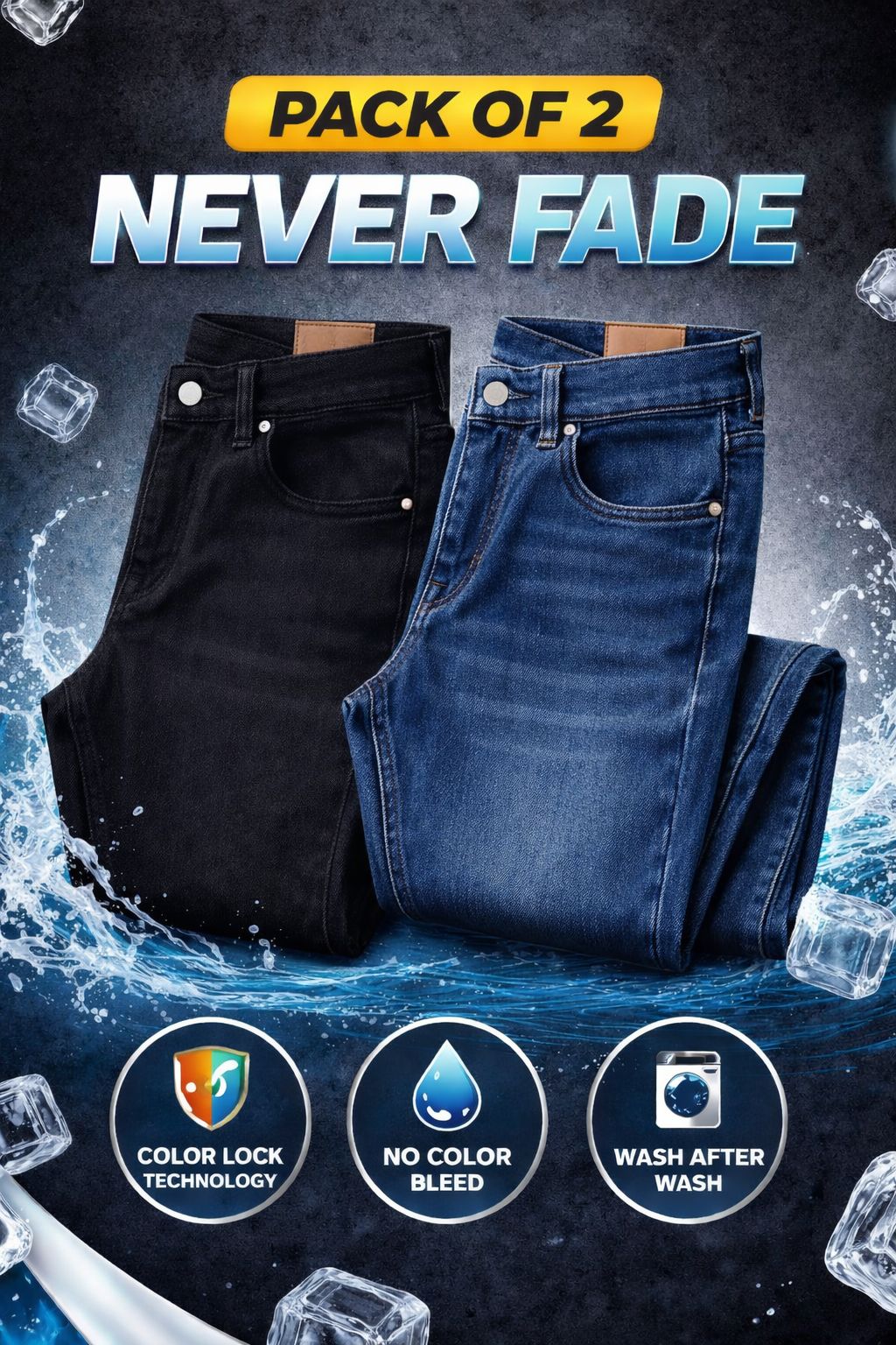 Pack of 2 Premium Never Fade Denim Jeans